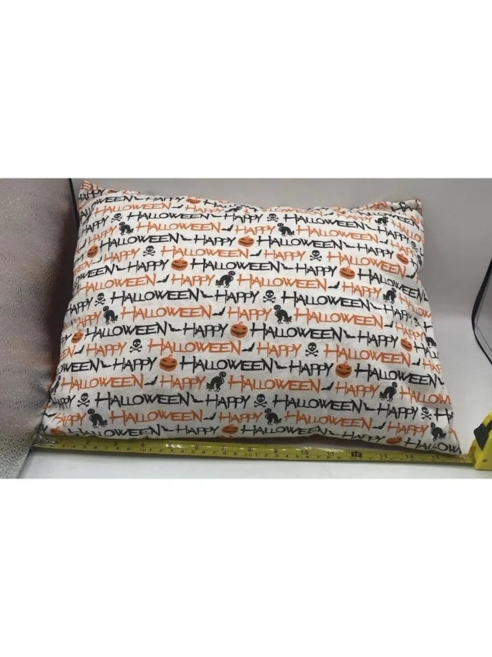 Handmade Halloween Throw Pillow Bat Black Orange Cats Goth Punk Spooky Decor